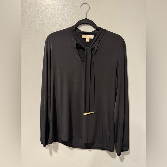 MICHAEL Michael Kors Tie Blouse in Black Size Large - Picture 1 of 5
